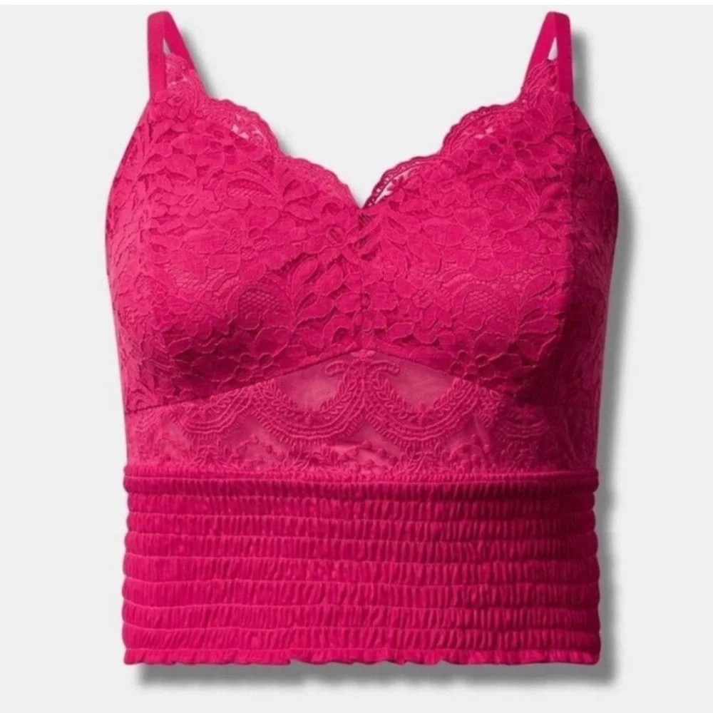 NWOT Torrid hot pink Lace Smocked Crop Top